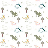 Fototapeta Dinusie - Simple and cute dinosaurs seamless pattern for kids. Creative kids texture for fabric, wrapping, textile, wallpaper, apparel etc. 