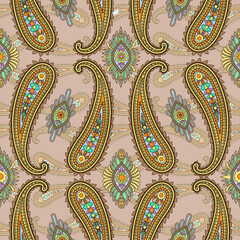 Wall Mural - Paisley Ethnic Floral Hand Drawn Seamless Pattern