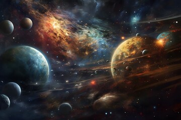 Wall Mural - an artistic rendering of the solar system or galaxy with vibrant colors and textures. generative ai.