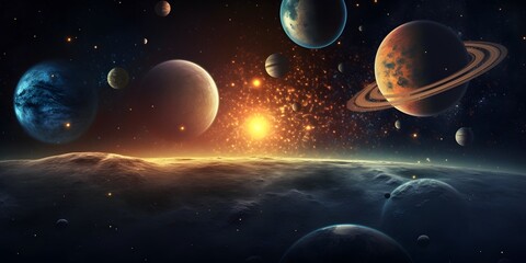 Wall Mural - an artistic rendering of the solar system or galaxy with vibrant colors and textures. generative ai.