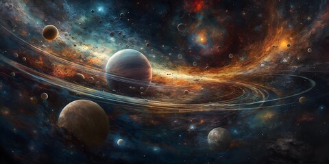 Wall Mural - an artistic rendering of the solar system or galaxy with vibrant colors and textures. generative ai.