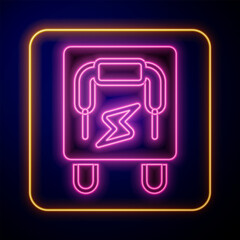 Poster - Glowing neon Electrical panel icon isolated on black background. Switch lever. Vector