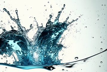 Poster - Water splash with beautiful drops flying away. Liquid motion background. Generated AI.