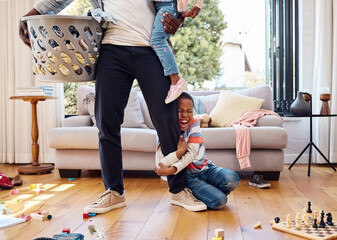 Sticker - When youre having a bad day, just scream. a little boy throwing a tantrum while holding his parents leg at home.