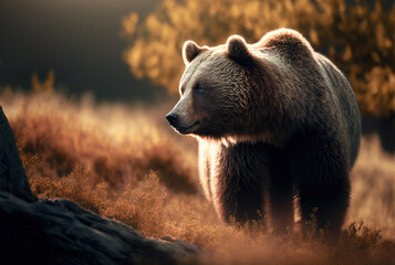 grizzly bear on the background of nature. created with generative ai technology.