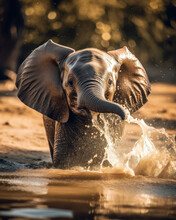 Elephant Splashing Water