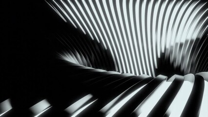 Poster - Dizzying moving spiral of stripes. Design. Spiral tunnel moves with stripes on black background. Abstract 3d tunnel with moving waves stripes