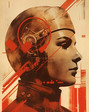 Patriotic Style Propaganda Poster Art From Soviet Era, Showcasing Heroic Socialist Figures.