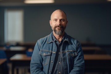 Sticker - Portrait of a bald man with a beard in a denim jacket