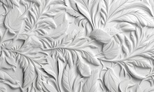 White Paint Texture With A Pattern Of Grass And Leaves, Background For Wallpaper And Cards, Generative AI
