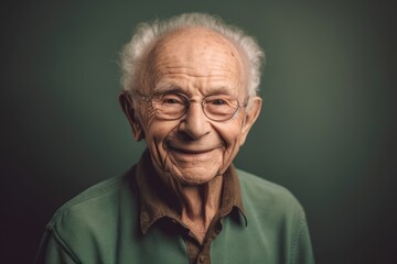 Poster - Portrait of an old man with eyeglasses against green background