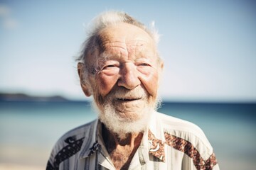 Poster - Portrait of senior man smiling on the beach at the day time.