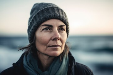 Sticker - Portrait of a middle-aged woman on the beach in winter