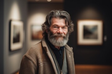 Canvas Print - Portrait of a senior man looking at camera in an art gallery