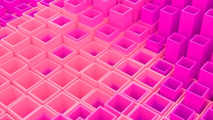 Poster - Abstract wave motion of cubic silhouettes. Design. Rows of bars moving up and down.