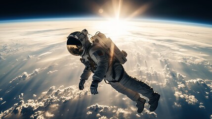 Wall Mural - close up astronaut view from space, idea for sci-fi theme background or wallpaper, generative ai