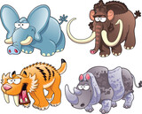 Fototapeta Dinusie - prehistoric animals, cartoon and vector characters