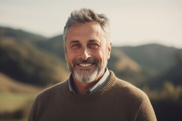 Sticker - Portrait of smiling senior man looking at camera while standing in countryside