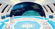 Spaceship interior. Funny cartoon and vector illustration.