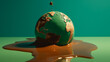 Globe of Planet Earth Melting into a Muddy Water Puddle, Climate Change and Global Warming Concept - Generative AI