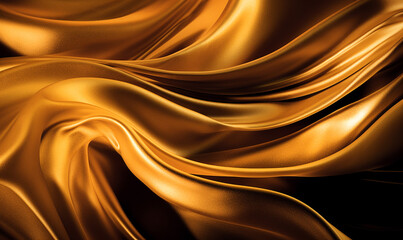 illustrazione tridimensionale di onda di seta con colori brillanti , gradiente con tessuto di seta color oro, creato con intelligenza artificiale