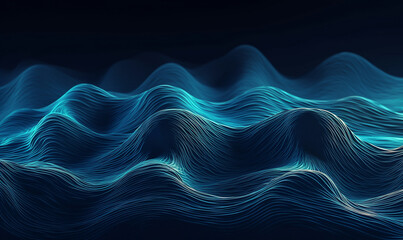 illustrazione tridimensionale di onda di seta con colori brillanti , gradiente con tessuto di seta color blu, creato con intelligenza artificiale