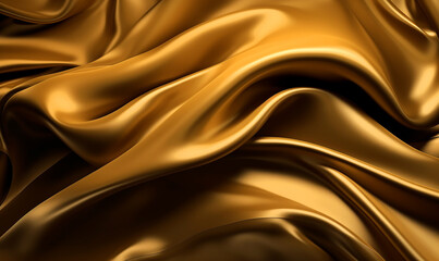 illustrazione tridimensionale di onda di seta con colori brillanti , gradiente con tessuto di seta color oro, creato con intelligenza artificiale