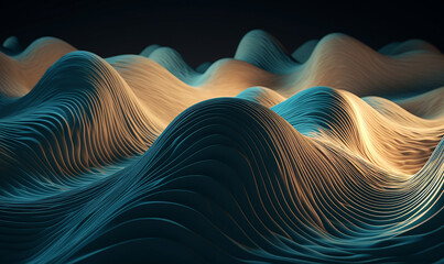 sfondo astratto materico con onde sinuose di seta 3d, sfumature blu, creato con ai