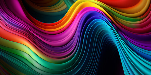 illustrazione tridimensionale di onda di seta con colori brillanti , gradiente con tessuto di seta color arcobaleno, creato con intelligenza artificiale