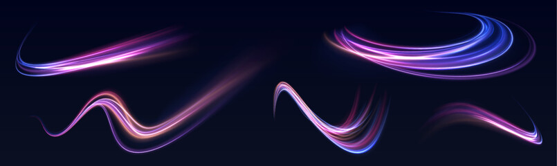 Aufkleber - High speed effect motion blur night lights blue and red. Futuristic neon light line trails. Futuristic, technology pattern for banner or poster design background concept.