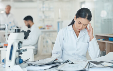 Poster - Ive been at this for so long already. a young scientist looking stressed out while working in a lab.