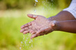 Save every little drop. an unrecognizable person washing their hands in nature.