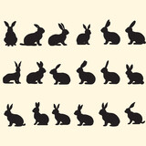 Fototapeta Dinusie - set of animals silhouettes. rabbit silhouette set. bunny silhouette.