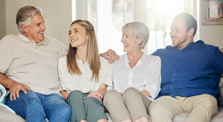 Aufkleber - The bond that links your true family is love. a happy family sitting with their arms around each other in their home.