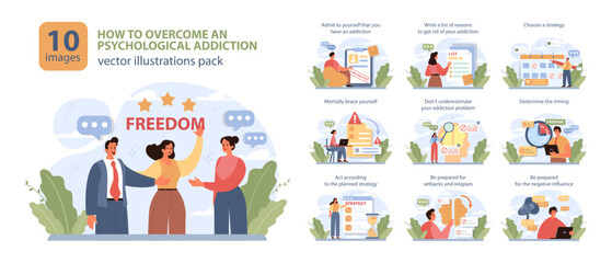  How to overcome or get rid of bad habit or addiction set. Toxic and dangerous