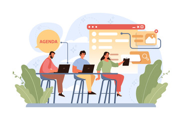 Poster - Schedule management. Character planning or checking task, appointment
