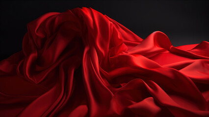 Abstract background of red wavy silk or satin. 3d rendering image. Image isolated on black background. generative ai