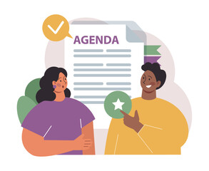 Poster - Schedule management. Character planning or checking task, appointment
