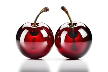 Poster - two ripe red apples side by side on a white background. Generative AI