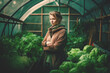 © Jasmina - Woman portrait with  fresh organic vegetable in green house. Generative AI.