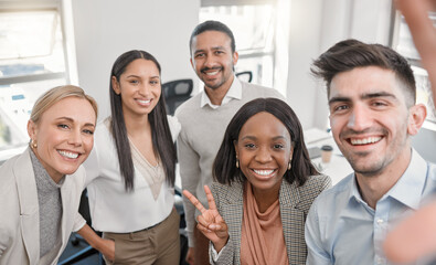 Aufkleber - Hard work and dedication are essential ingredients for success. a group of colleagues taking a selfie in a office.