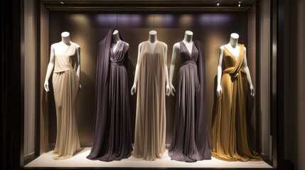 Wall Mural - A custom window display for a high-end fashion boutique, mannequins in elegant dresses. Generative AI