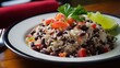 A plate of Costa Rican gallo pinto a rice and bean dish. Generative AI