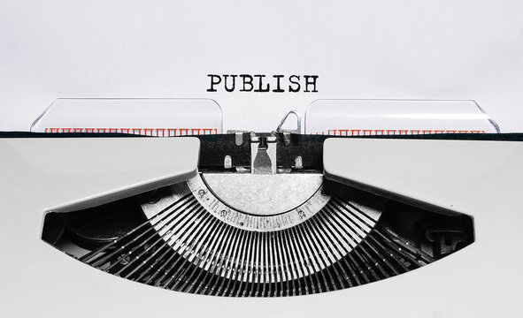 Text Publish typed on retro typewriter