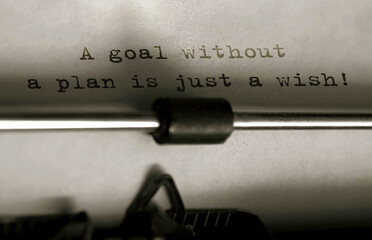 Poster - text a goal without a plan is just a wish typed on retro typewriter
