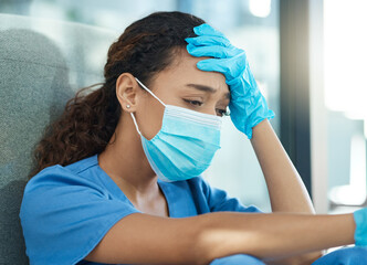 Aufkleber - Nurses dispense comfort, compassion, and caring. a female nurse looking stressed while sitting in a hospital.