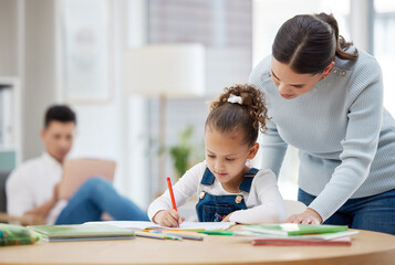 Wall Mural - With the right guidance, she can do great things. a young mother helping her daughter with her homework at home.