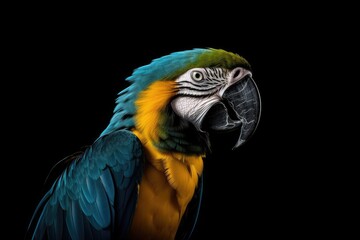 Wall Mural - colorful parrot perched on a branch against a dark background. Generative AI