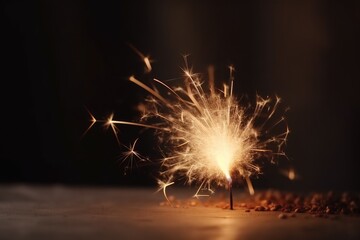 Poster - close up of a sparkling sparkler on a dark background. Generative AI