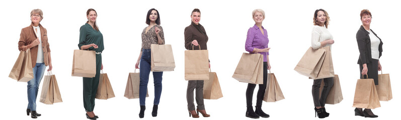 Wall Mural - a line of people with shopping bags isolated